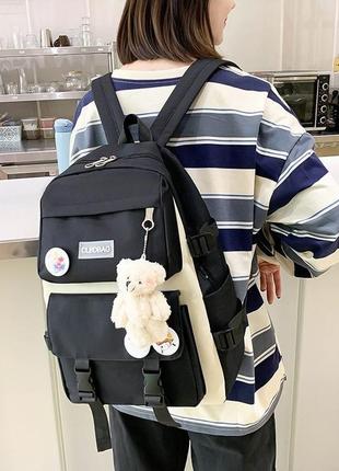 Жіночий рюкзак комплект пенал сумка брелок значки дитячий набір синій7 фото