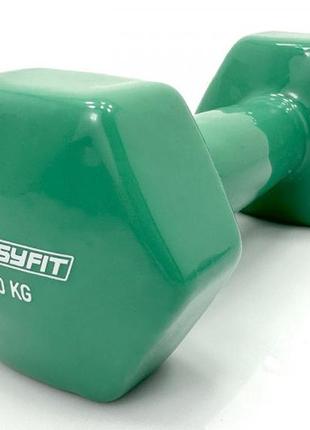 Гантель для фитнеса 4 кг easyfit с виниловым покрытием зеленая (1 шт)1 фото