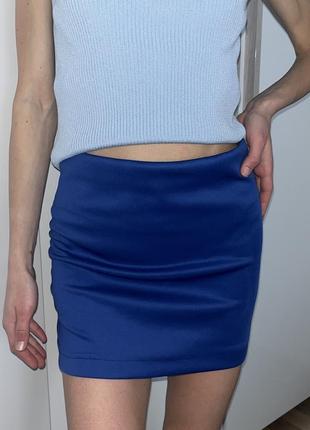 Синя міні -спідниця електрик мини юбка xs-s2 фото