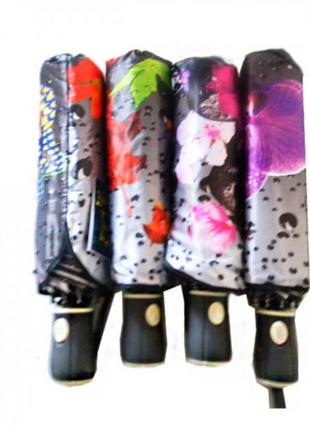 Жіночий складаний парасолька-напівавтомат "краплі та квіти" 9 спиць4 фото