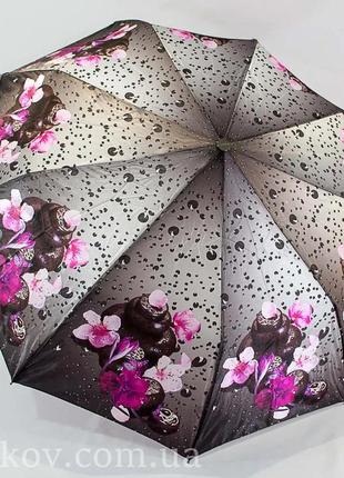 Жіночий складаний парасолька-напівавтомат "краплі та квіти" 9 спиць3 фото