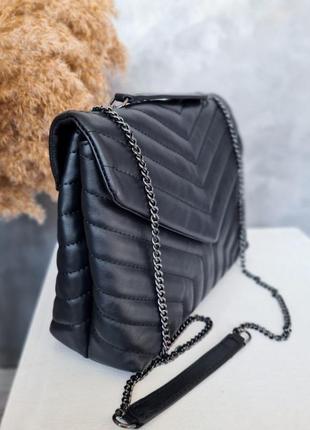 Сумка кожаная черного цвета италия стеганная