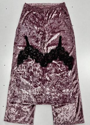 Велюровая женская пижама штаны и майка с кружевом (фуксия)2 фото