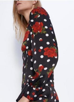 Блузка с рукавами фонариками в горох цветочный принт розы с кружевом4 фото