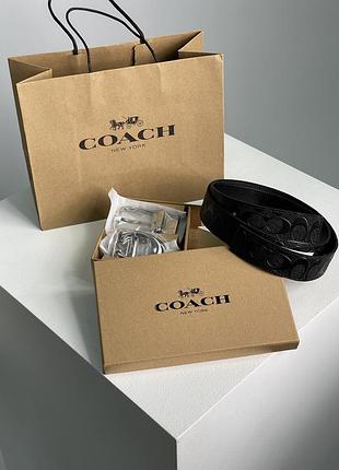 Чорний жіночий шкіряний ремінь coach 3.6 см