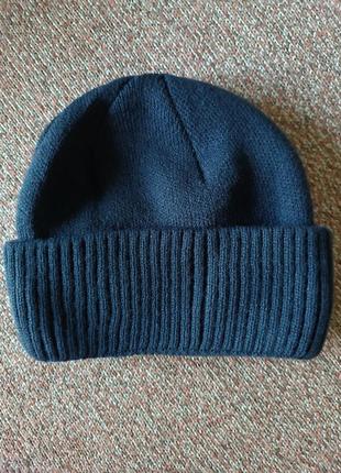 Вязаная теплая зимняя шапочка 
с отворотом на микрофлисе,
цвет серо-голубой, размер большой3 фото