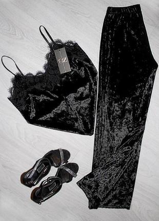Женский велюровый комплект тройка халат+майка+брюки, черного цвета.2 фото