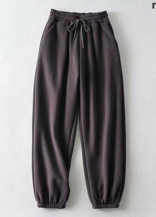 Карго брюки на флисе теплые брюки карго карманы спортивные высокая посадка резинки манжеты брюки джоггеры оверсайз8 фото