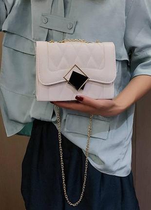 Женская мини сумочка клатч на цепочке, маленькая сумка через плечо белый5 фото
