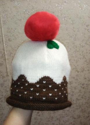 Рождественская-новая шапочка "реждвой кекс" на 6-12 месяцев. внутри на флисе