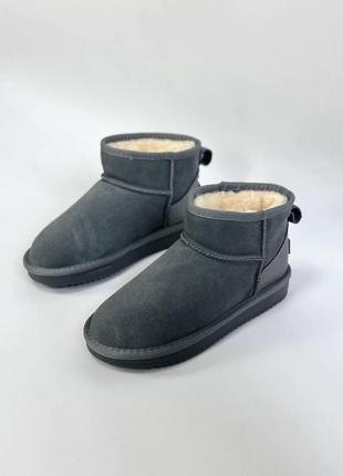 Жіночі чоботи ugg sand сірі уггі короткі замшеві з хутром (bon)