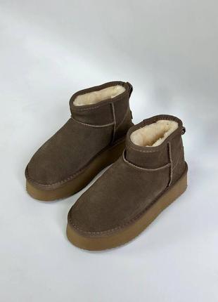 Женские сапоги ugg coffee hs коричневые угги короткие на платформе замшевые с мехом (bon)