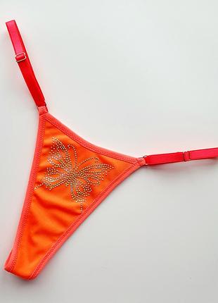 Неоновые трусики стринги со стразами swarovski