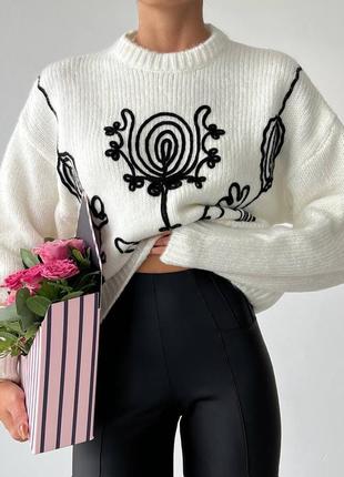 Жіночий теплий светр, біла в'язана кофта з візерунком