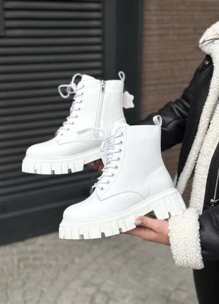 Білі шкіряні жіночі зимові черевики, ботінки, зимние женские ботинки7 фото