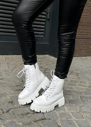 Білі шкіряні жіночі зимові черевики, ботінки, зимние женские ботинки3 фото