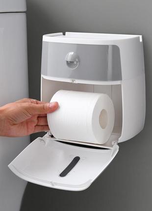Держатель для туалетной бумаги клеящийся (белый/серый)7 фото