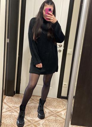Платье свитер туника черная ангора теплая свободная4 фото