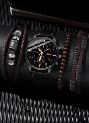 Подарочный набор для мужчин: наручные часы с 3 ориг. браслетами- диам 4см, длин 24см, шир рем 2см, без коробки2 фото