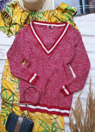 Удлиненный свитер с лампасами полосками