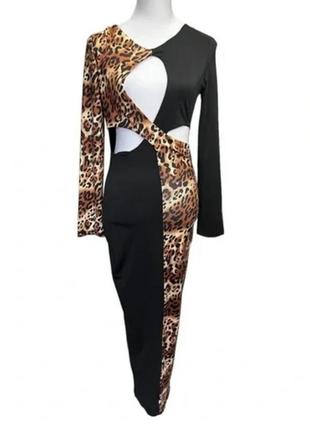 Сукня плаття довга сексуальна чорна леопард леопардовий принт американський бренд нова відкрите декольте вечірня