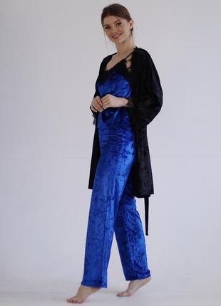 Комплект тройка халат+майка+брюки с кружевом2 фото