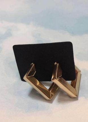 Сережки мінімалістичні золотисті квадрати кільця серьги