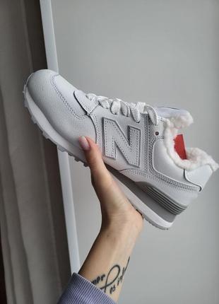 New balance 574 кроссовки зимние белые3 фото