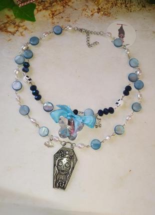 Gothic necklace corpse bride with glass butterfly 🦋💙 2