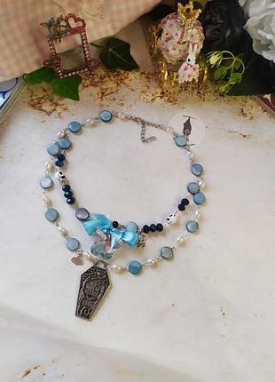 Gothic necklace corpse bride with glass butterfly 🦋💙 5