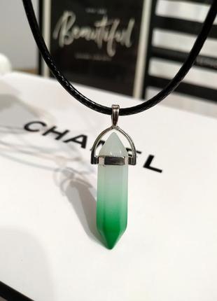 Колье с подвеской кристалл стеклянный под камень белый зеленый подвеска кулон6 фото