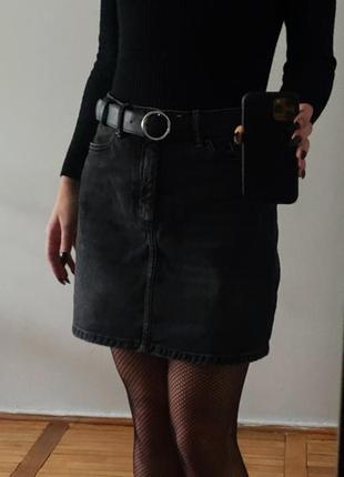 Джинсовая базовая мини юбка юбка6 фото