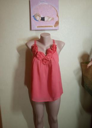 Яркий малиновый топ майка с декоративными цветами летняя кофточка блуза1 фото