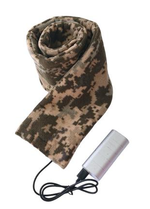 Зимний шарф на флисе "пиксель" с подогревом работает от power bank военный1 фото