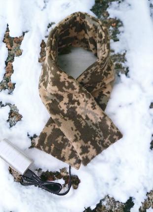 Зимний шарф на флисе "пиксель" с подогревом работает от power bank военный3 фото