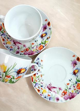 Витончений чайний набір порцеляна  польові квіти акварель1 фото