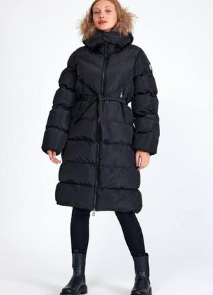 Куртка в стиле moncler пуховик с капюшоном меховой черная дута зима