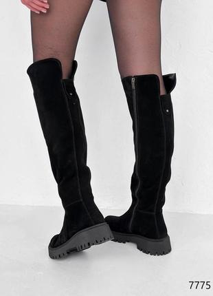 Стильні чорні зимові високі чоботи жіночі замшеві/натуральна замша-жіноче взуття на зиму4 фото
