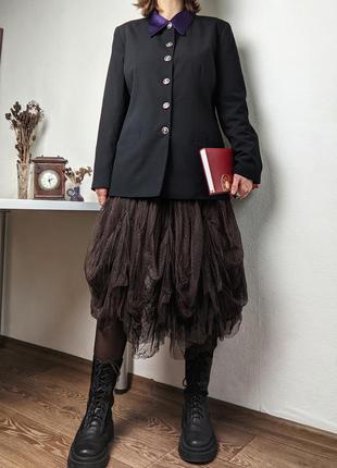 Жакет винтажный черный пиджак ретро удлиненный готический длинный4 фото