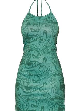 Облегаюча сукня з зеленим мармуровим принтом і вирізом із розрізом