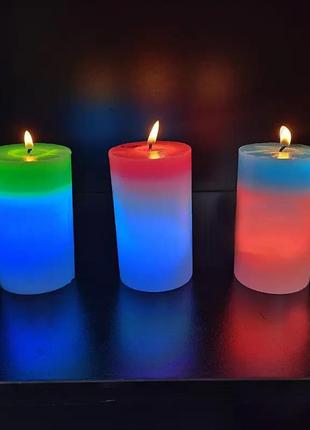 Декоративная восковая свеча с эффектом пламени и led подсветкой candles magic 7 цветов rgb2 фото