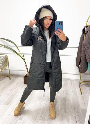 Тепла дута стьобана куртка пуховик пальто з капюшоном на блискавці хіт