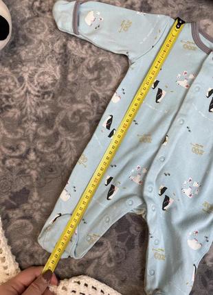 Ромпер mamas&papas 0-1 50-56 блакитний чоловічок піжама сліп бавовна пінгвін ведмедик для новонародженого хлопчика4 фото