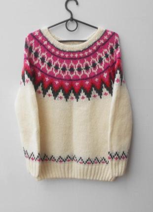 Оригинальный теплый шерстяной свитер с орнаментом с альпака2 фото