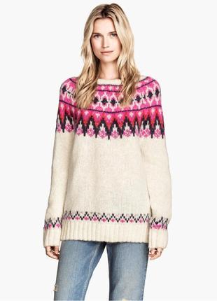 Оригінальний теплий вовняний светр з орнаментом з альпаку