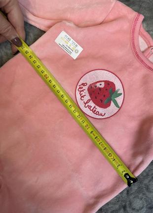 🍓новий оксамитовий теплий ромпер чоловічок сліп petit bateau франція 0-3 56-62 рожевий полуниця6 фото