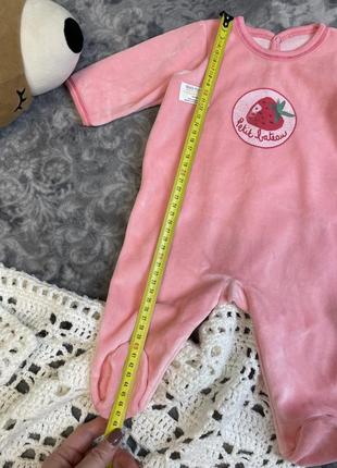 🍓новий оксамитовий теплий ромпер чоловічок сліп petit bateau франція 0-3 56-62 рожевий полуниця4 фото