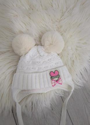 Зимняя шапка для девочки 0-6 месяцев