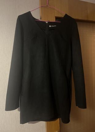 Черное замшевое платье с молнией7 фото