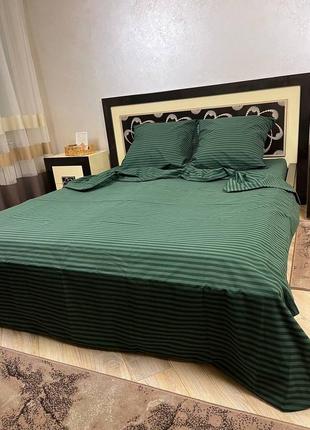Комплект постельного белья в полоску зеленый бязь2 фото